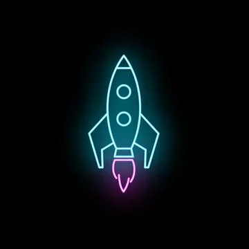 Rocket startup launch icon glowing in neon 스톡 일러스트