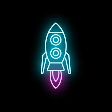 Rocket startup launch icon with glowing neon effect 스톡 일러스트