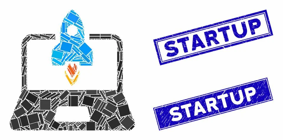 Rocket Startup Notebook Mosaic and Distress Rectangle Watermarks 스톡 일러스트