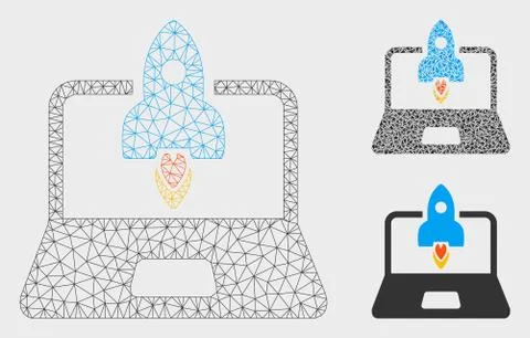 Rocket Startup Notebook Vector Mesh Network Model and Triangle Mosaic Icon 스톡 일러스트