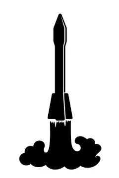 The rocket at startup. The process of acceleration of the first stage. Stock Illustration