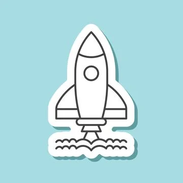 Rocket sticker icon in flat style. Space ship vector illustration on isolat.. Stock Illustration