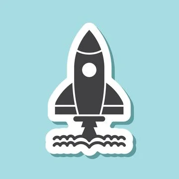 Rocket sticker icon in flat style. Space ship vector illustration on isolat.. Stock Illustration