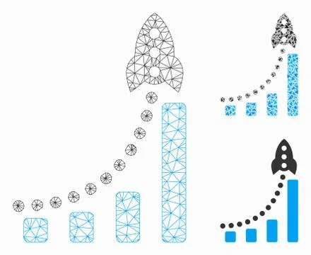 Rocket Success Bar Chart Vector Mesh Wire Frame Model and Triangle Mosaic Icon 库存插图