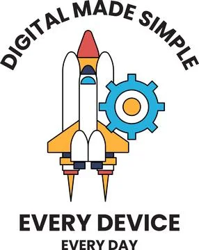 The rocket is surrounded by gears, which symbolize the idea of technology イラスト素材
