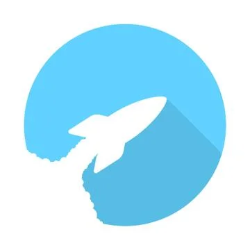 Rocket take off in blue circle with long shadow Stock Illustration