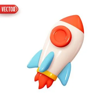 Rocket take off up. Flight spaceship. Realistic 3d design element In plastic  Stock Illustration