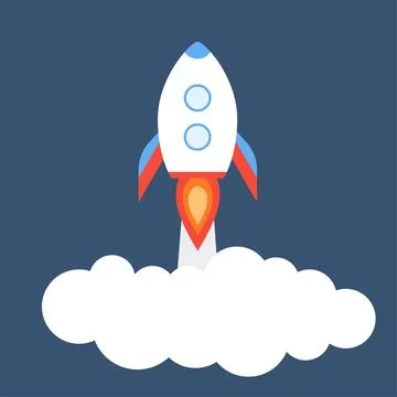 Rocket takeoff with clouds onbackground of night sky Stock Illustration