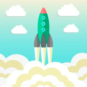 Rocket takes off and concept of startup business Stock Illustration