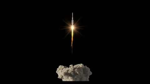 Rocket takes off on black background Stock Footage 59348872