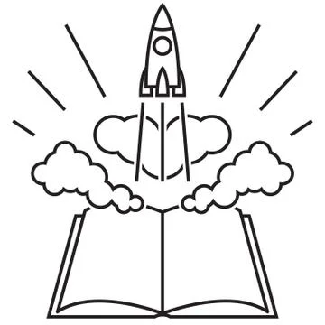 The rocket takes off from an open book. Stock Illustration