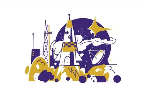 Rocket takes off or start up launching product Ilustración de archivo