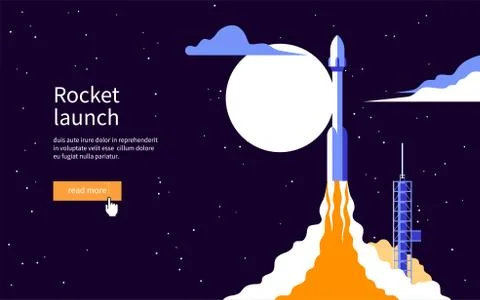 Rocket takes off on the starry sky background Stock Illustration