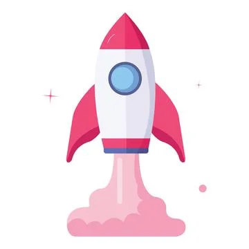 Rocket taking off with a burst of pink smoke, representing new beginnings Stock Illustration