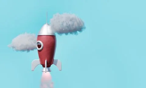 Rocket taking off with clouds around 스톡 일러스트