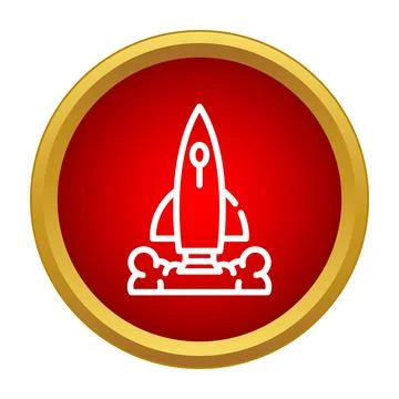 Rocket taking off in red circle icon Stock Illustration