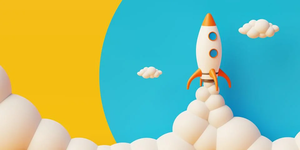 A rocket taking off represents professional and personal success with copy sp Stock Illustration