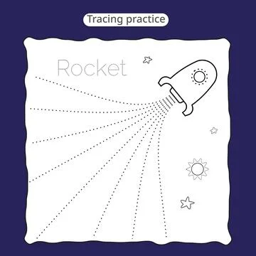 Rocket Tracing Practice Worksheet Template Stock Illustration