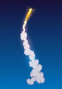 Rocket trail fire smoke, spaceship launch with clouds, spaceflight effects Illustrazione stock