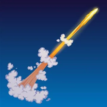 Rocket trail fire smoke, spaceship launch with clouds, spaceflight effects Illustrazione stock