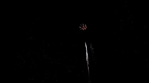 Rocket trail followed by large white and blue fireworks Stock Footage 329676021