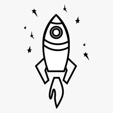 Rocket vector icon, flame, sky, flat, vehicle, art, cosmos, emblem Stock Illustration