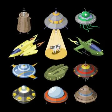 Rocket vector spaceship or rocketship and spacy ufo illustration set of spaced Stock Illustration