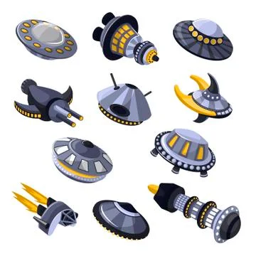 Rocket vector spaceship or spacecraft and spacy ufo illustration set of spaced Stock Illustration