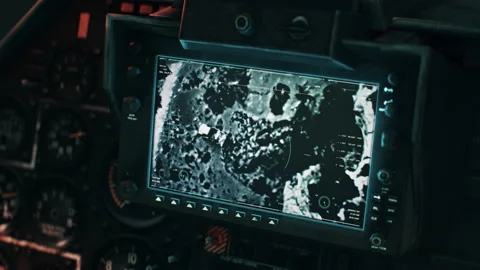 Rocket Weapon Interface Tracking War Conflict Area For Enemy Army Vehicles Video stock 164367485