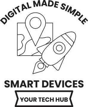 A rocket is on a white background with a map and the words digital made simpl Stock Illustration