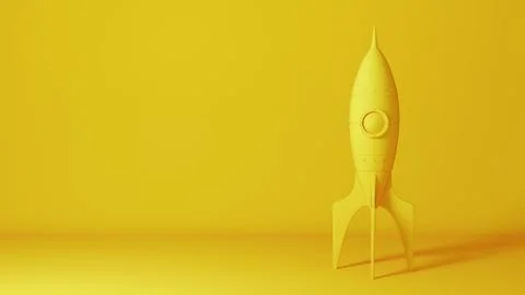 Rocket on yellow background, 3D rendering illustration Stock Illustration