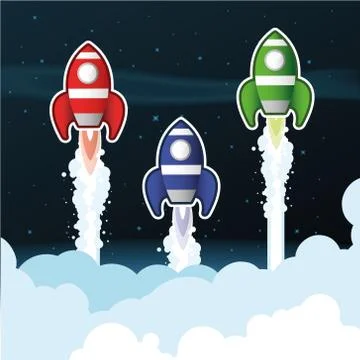Rockets above Clouds Stock Illustration