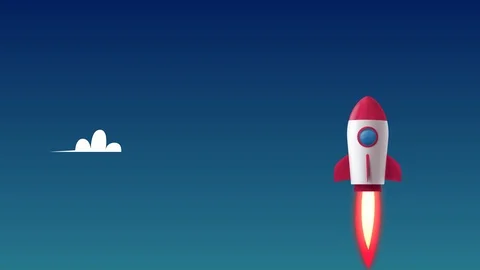 Rockets are flying but only one reaches into space: Successful startup concept Stock Footage 107377484