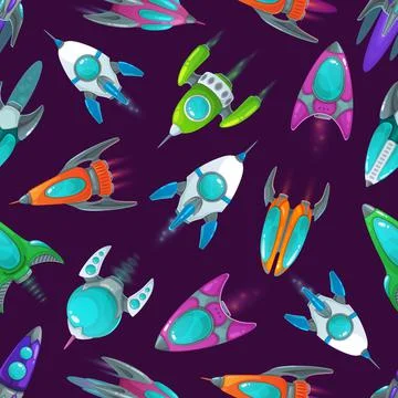 Rockets cartoon pattern, space ships background Stock Illustration