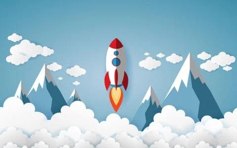 Rockets glide over the mountains with views over the beautiful clouds Stock Illustration