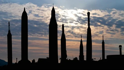 Rockets at Kennedy Space Centre, Time Lapse at Sunrise with Colorful Clouds, USA Stock Footage 180915122