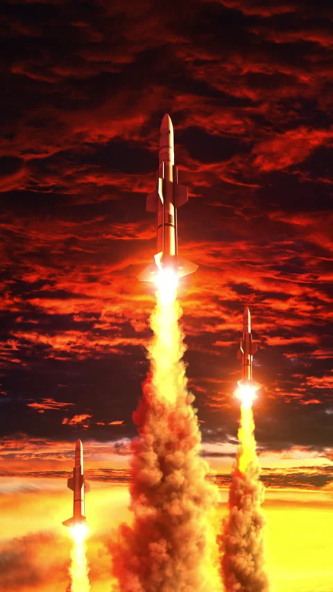 Rockets launching into an apocalyptic sky Stock-Footage 342800274