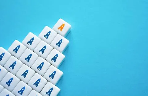 Rockets moving in order. Follow the leader. New technologies open the way for Stock Photos