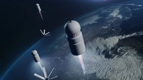 Rockets in space to protect the earth from meteorites and asteroids Stock-Footage 237749906