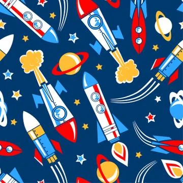Rockets in space seamless pattern Stock Illustration