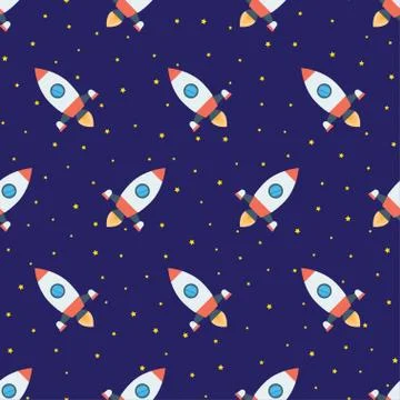 Rockets in space seamless pattern Stock Illustration