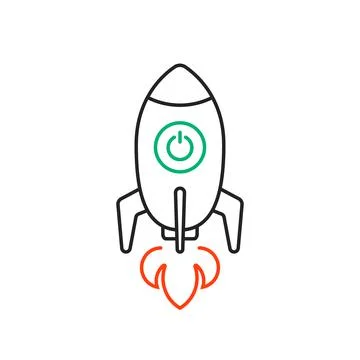 Rocketship launch thin line logo 스톡 일러스트