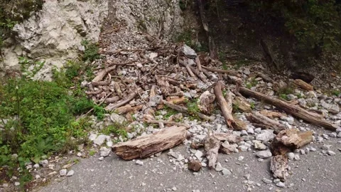 Rockfall on a road in the mountains. Stock Footage 169653684