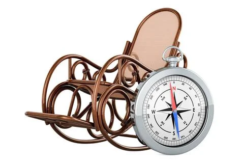Rocking chair with compass, 3D rendering Rocking chair with compass, 3D re... Stock Photos