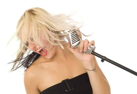 Rocking singer and microphone Stock Photos