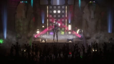 Rocking the temple stage the alien mummy queen shines Stock Footage 294423644