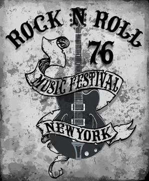 Rock'n Roll poster guitar graphic design tee vector art Stock Illustration