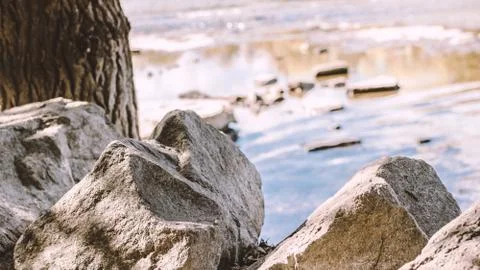 Rocks And Background River. 库存照片