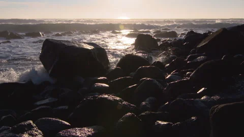 Rocks and Beach at Sunrise Video stock 248582239
