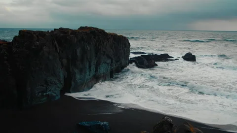 Rocks and Black Sand on Pristine Beach, Coastline of Iceland, Stock Footage 260896744
